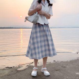 A-line Gingham High Waist Midi Skirt