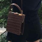 Croc Grain Faux Leather Handbag With Shoulder Strap