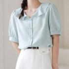 Puff Sleeve Frill Collared Plain Blouse