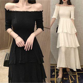 Ruffle Hem Off-shoulder Midi Dress