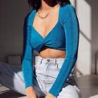 Sweetheart Collar Twist-front Crop Top
