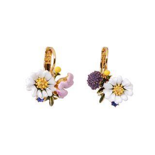Fashion And Elegant Plated Gold Enamel Daisy Asymmetric Earrings With Cubic Zirconia Golden - One Size