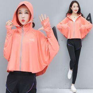 Hooded Batwing-sleeve Zip Jacket