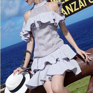 Off Shoulder Ruffle Trim A-line Dress