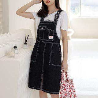 Contrast Stitching Denim Overall Dress