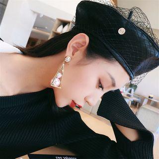 Rhinestone Faux Pearl Pyramid Drop Earring 1 Pair - As Shown In Figure - One Size