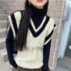 Two-tone Cable Knit Sweater Vest Khaki - One Size