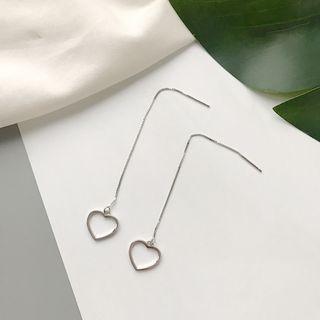 925 Sterling Silver Heart Dangle Earring E037 - 1 Pair - Heart - White Gold - One Size