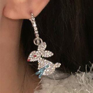 Rabbit Rhinestone Alloy Earring 1 Pair - Silver - One Size