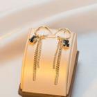 925 Sterling Silver Rhinestone Chain Tassel Drop Earrings Gold - One Size