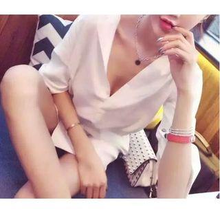 V-neck Cutout-back Long Blouse