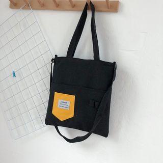 Contrast Pocket Crossbody Tote Bag