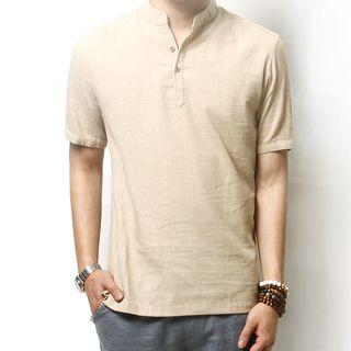 Linen Half-placket Short-sleeve Shirt