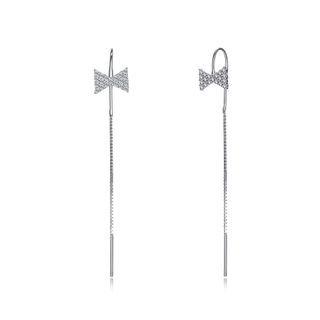 Sterling Silver Simple Fashion Bow Cubic Zircon Tassel Earrings Silver - One Size