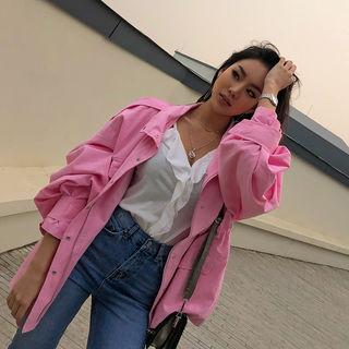 Drawstring-waist Pocket-detail Parka Pink - One Size