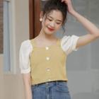 Short-sleeve Button-up Blouse Yellow - One Size
