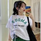 Short-sleeve Letter Printed Lace-up T-shirt