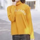 Long-sleeve Mock-neck Letter T-shirt Yellow - One Size