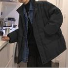 Mock Two-piece Denim Trim Padded Zip Jacket