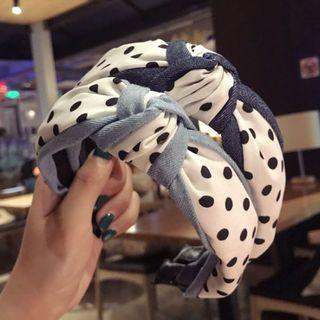 Polka Dot Denim Panel Knotted Headband