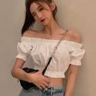 Off-shoulder Short-sleeve Cropped Blouse White - One Size
