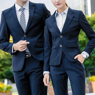 Couple Matching Set: Plain Single-breasted Blazer + Dress Pants