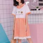 Plaid Panel Lace Trim Short-sleeve Dress