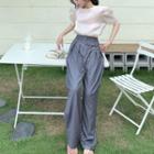 Puff-sleeve Plain Top / Wide-leg Pants