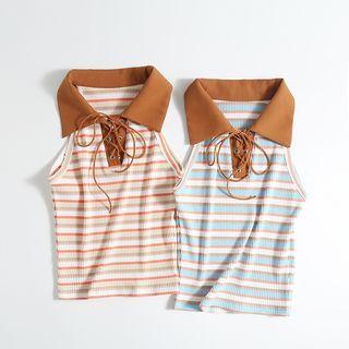 Sleeveless Lace Up Striped Camisole Top