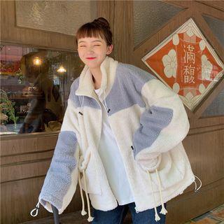 Color Block Zip Coat As Shown In Figure - One Size