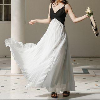 Spaghetti Strap Two-tone Maxi A-line Dress