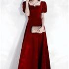 Puff-sleeve Square-neck A-line Evening Gown