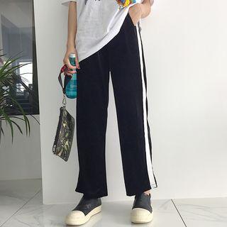 Contrast Trim Velvet Wide Leg Pants