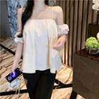 Short-sleeve Cold Shoulder Flowy Top Off-white - One Size