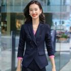 Long-sleeve Drawcord Top / Double-breasted Blazer / Dress Pants / Fitted Skirt / Set