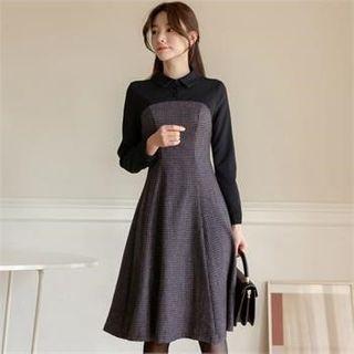 Collared Color-block A-line Dress