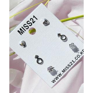 Rhinestone / Heart / Clover Ear Stud Set (6 Pcs)