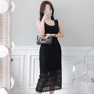 Sleeveless Lace Midi Shift Dress