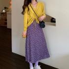 Drawstring Knit Top / Midi A-line Floral Skirt