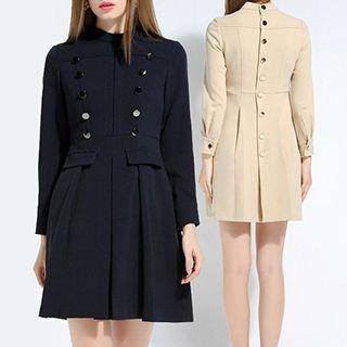 Double-breasted Long-sleeve A-line Dress