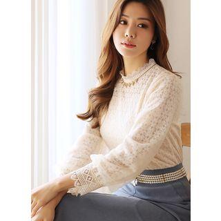 Crochet-edge Tulle-layered Lace Top
