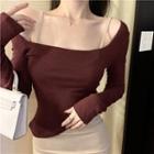 Long-sleeve Off-shoulder Top / Spaghetti Strap Mini Bodycon Dress
