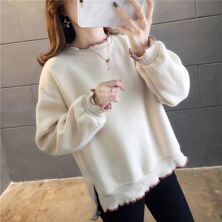 Flower Trim Plain Sweatshirt 7096*white - M