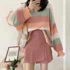 Color Block Sweater / Asymmetrical Mini A-line Skirt / Set
