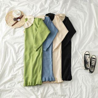 Ruffle Trim Collared Sheath Knit Dress