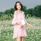 Elbow-sleeve Off Shoulder Mini Dress