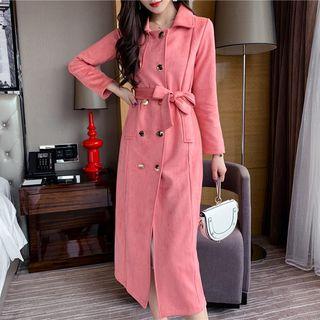 Faux Suede Double-breasted Midi Coat