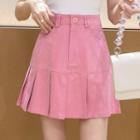 High-waist Plain Accordion Pleat Denim A-line Skirt