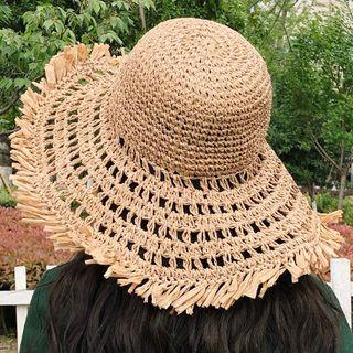 Fringed Straw Sun Hat