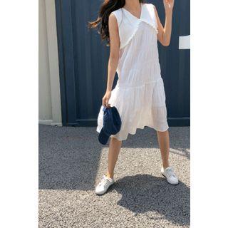 Sleeveless Frilled Textured H-line Dress